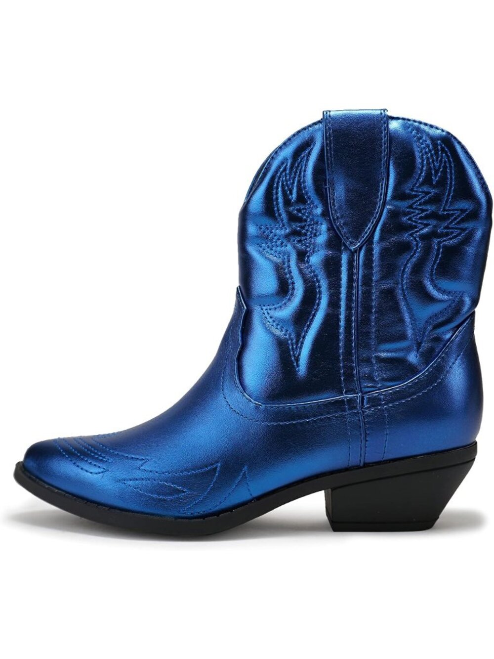 Women Blue Metallic Cowgirl Cowboy Western Stitched Pointed Toe Ankle Boots